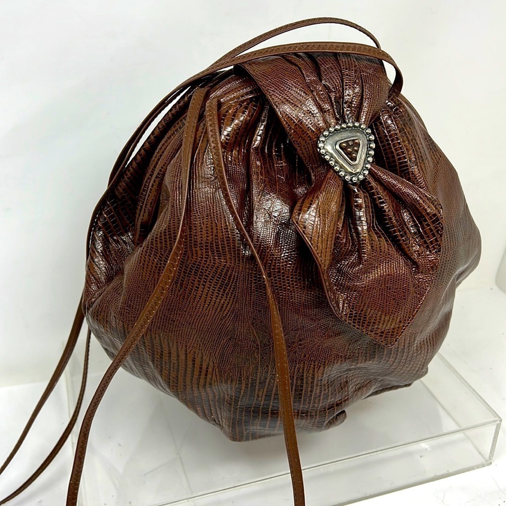Vintage Croc Embossed Leather Structured Bubble Shoulder Crossbody Bag